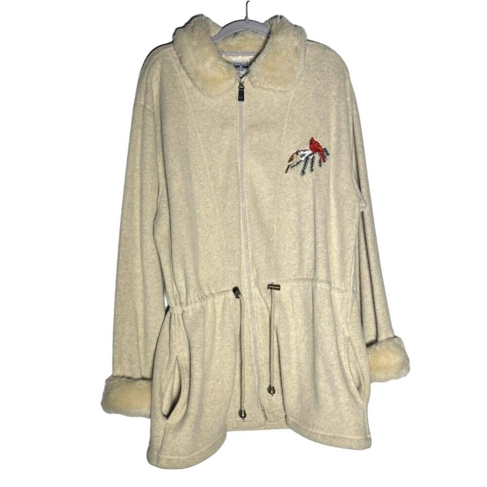 Cityscape Womens Vintage Fleece Jacket Size L Ivory Embroidered